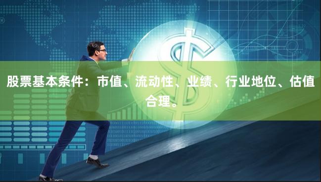 股票基本条件：市值、流动性、业绩、行业地位、估值合理。